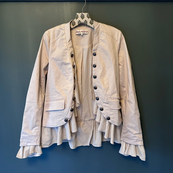 Free People Womens Ruffles Romance Military Jacket Natural Sz small - Picture 6 of 9